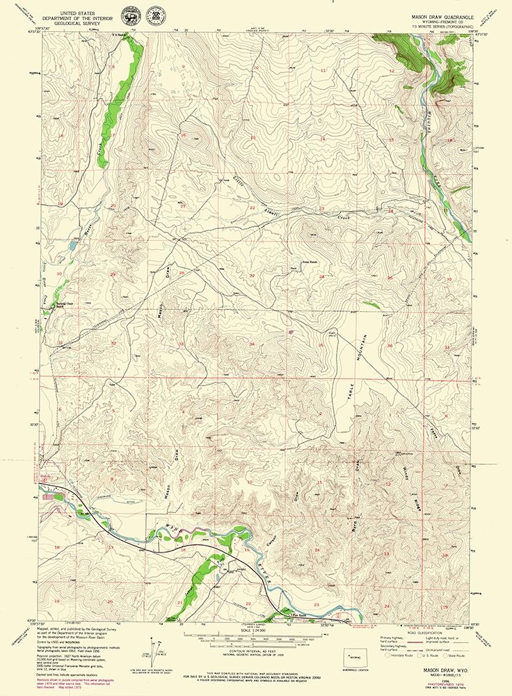 Mason Draw Wyoming Quad - USGS 1956 art print by USGS for $57.95 CAD