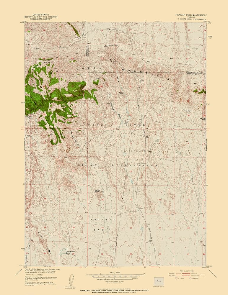 Mexican Pass Wyoming Quad - USGS 1951 art print by USGS for $57.95 CAD