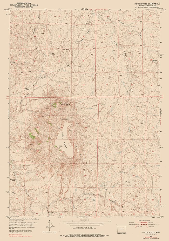 North Butte Wyoming Quad - USGS 1953 art print by USGS for $57.95 CAD