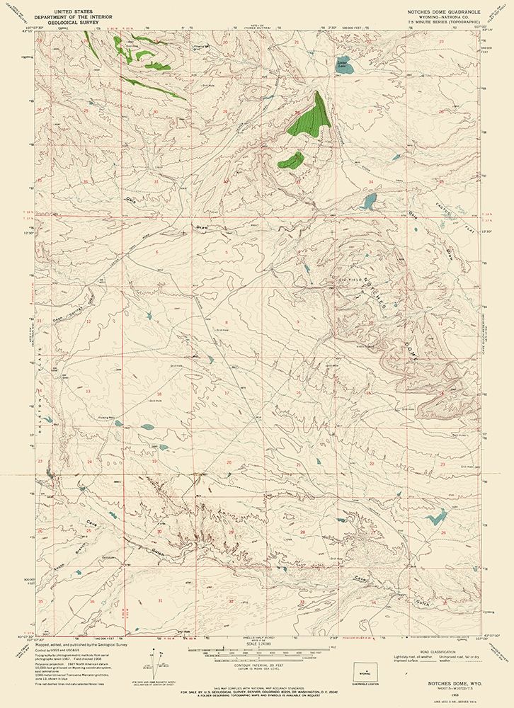 Notches Dome Wyoming Quad - USGS 1968 art print by USGS for $57.95 CAD