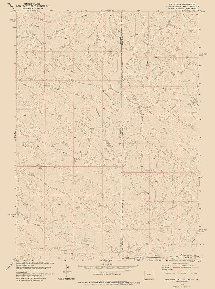 Oak Creek Wyoming Quad - USGS 1978 art print by USGS for $57.95 CAD