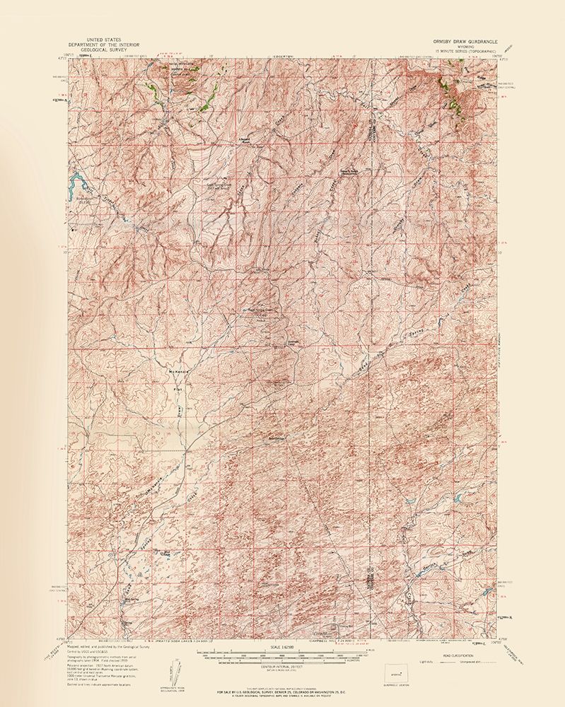 Ormsby Draw Wyoming Quad - USGS 1959 art print by USGS for $57.95 CAD