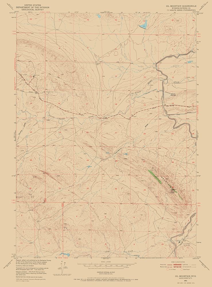 Oil Mountain Wyoming Quad - USGS 1951 art print by USGS for $57.95 CAD