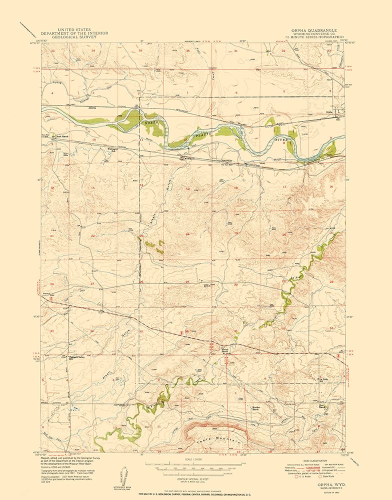 Orpha Wyoming Quad - USGS 1949 art print by USGS for $57.95 CAD