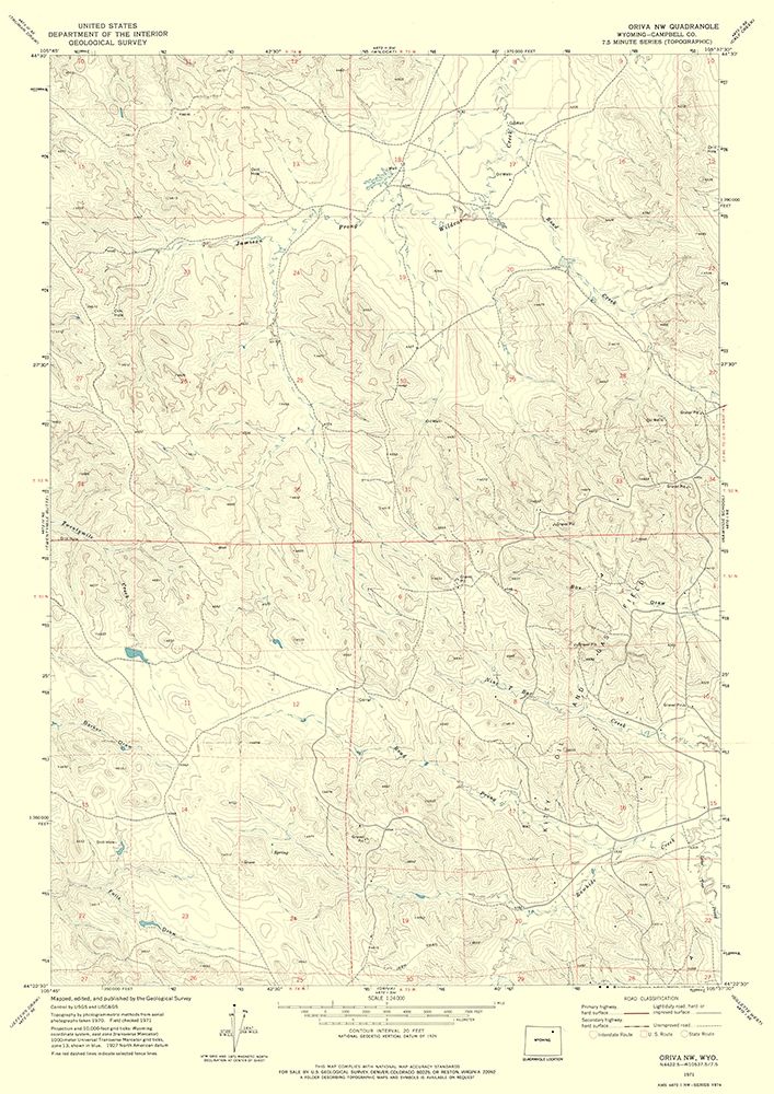 North West Oriva Wyoming Quad - USGS 1971 art print by USGS for $57.95 CAD