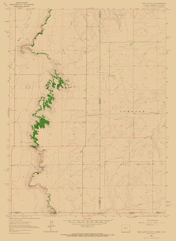 Pine Bluffs Wyoming Quad - USGS 1963 art print by USGS for $57.95 CAD