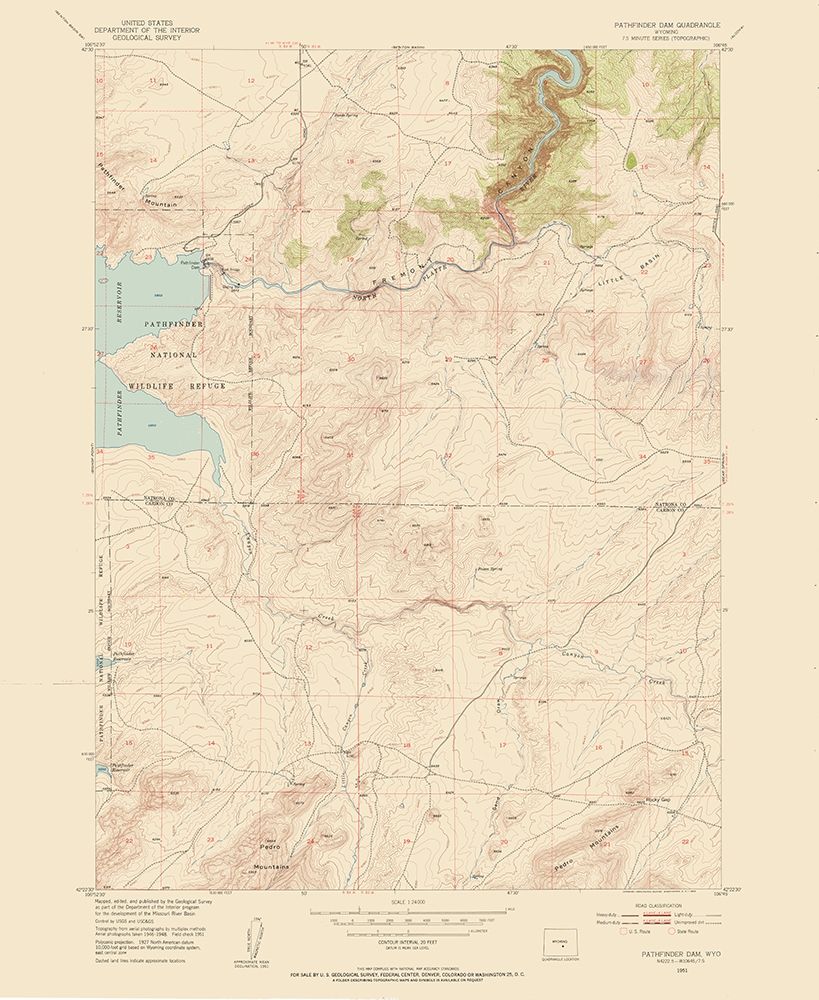 Pathfinder Dam Wyoming Quad - USGS 1951 art print by USGS for $57.95 CAD