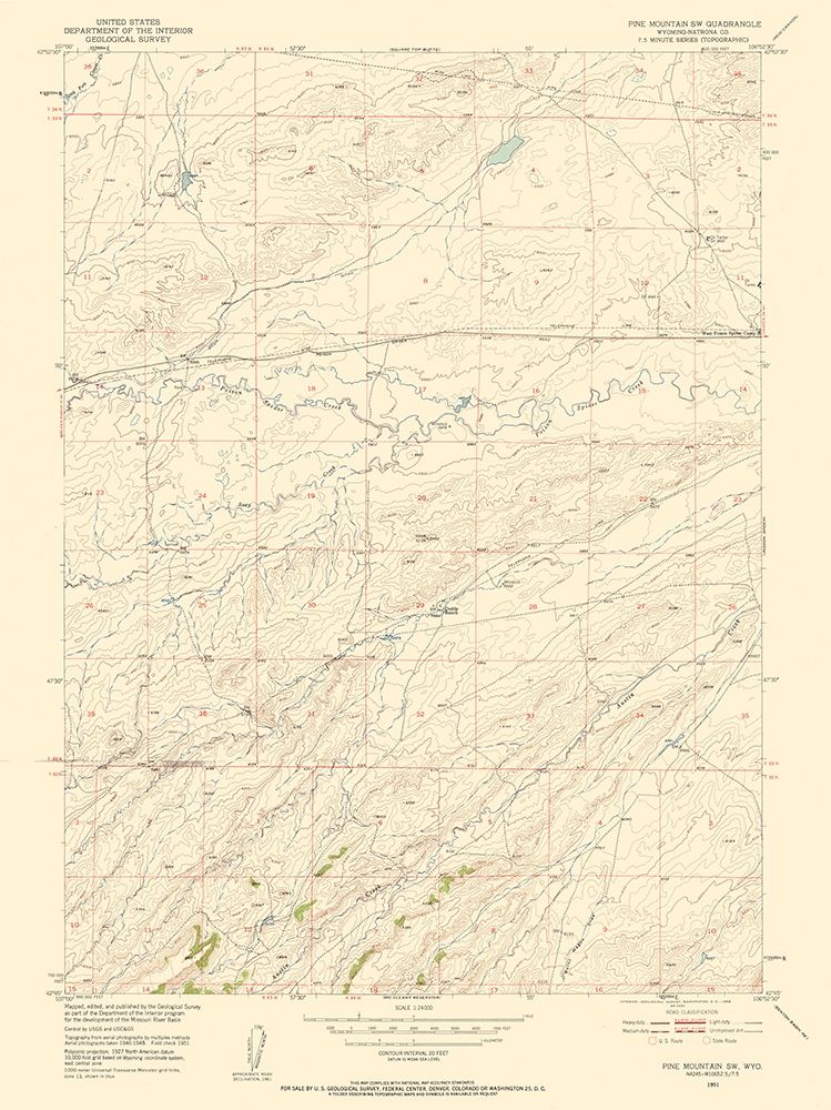 Pine Mountain Wyoming Quad - USGS 1951 art print by USGS for $57.95 CAD