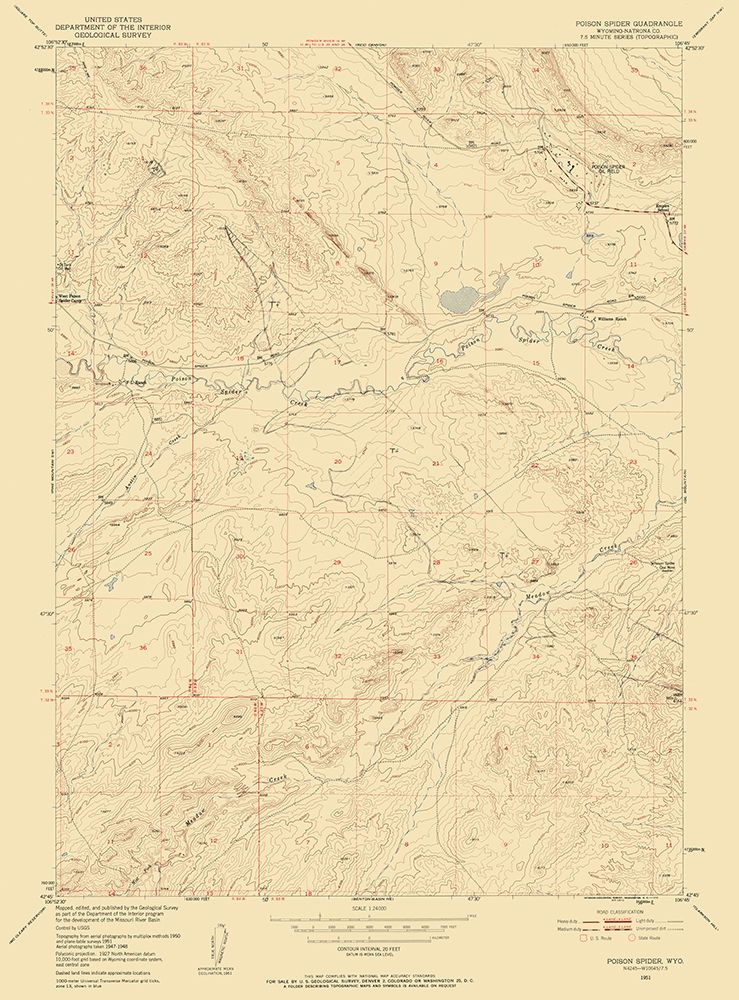 Poison Spider Wyoming Quad - USGS 1951 art print by USGS for $57.95 CAD
