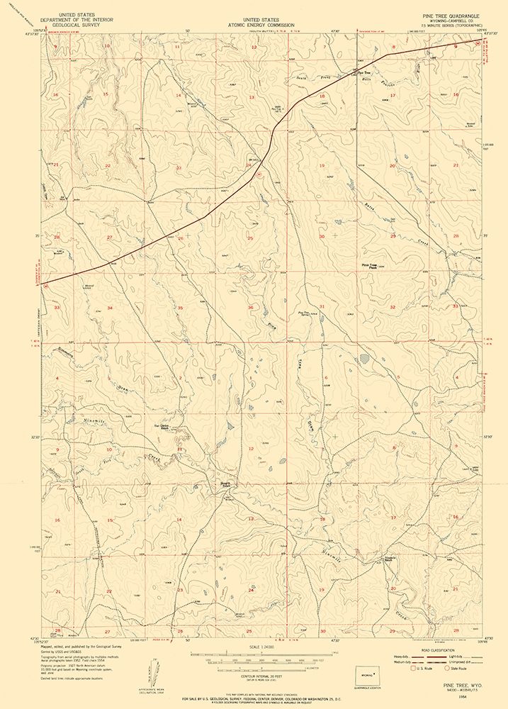 Pine Tree Wyoming Quad - USGS 1954 art print by USGS for $57.95 CAD
