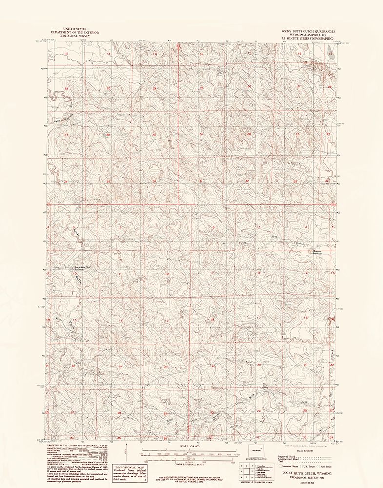 Rocky Butte Gulch Wyoming Quad - USGS 1984 art print by USGS for $57.95 CAD