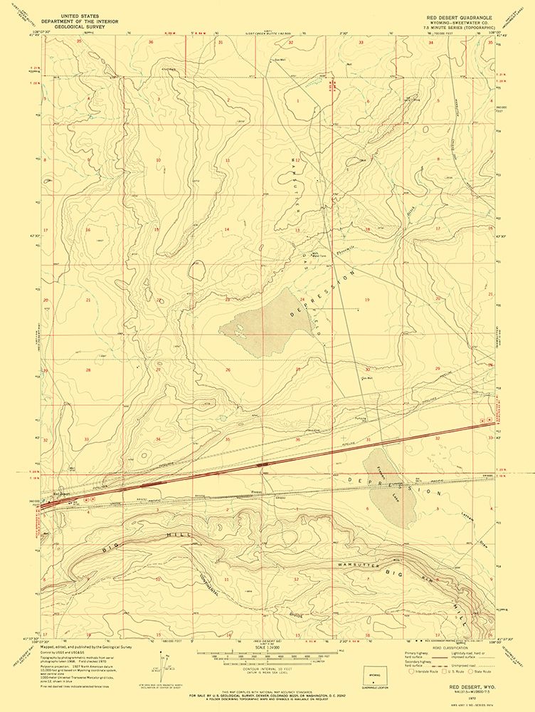 Red Desert Wyoming Quad - USGS 1970 art print by USGS for $57.95 CAD