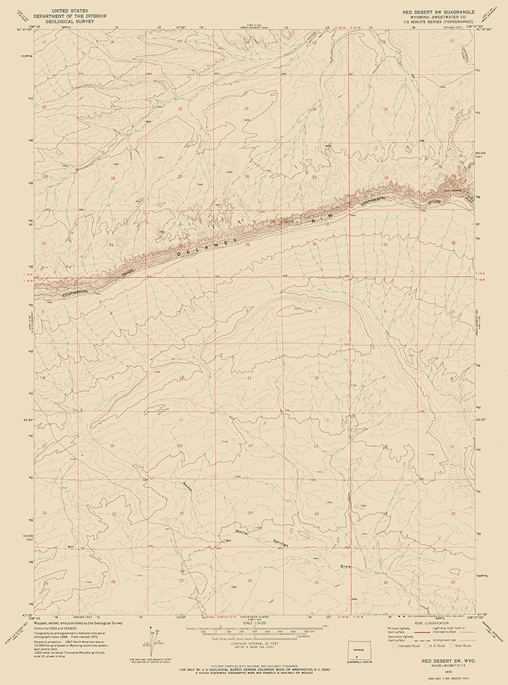 South West Red Desert Wyoming Quad - USGS 1970 art print by USGS for $57.95 CAD