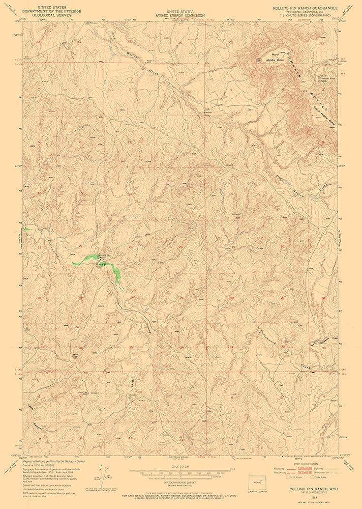 Rolling Pin Ranch Wyoming Quad - USGS 1953 art print by USGS for $57.95 CAD
