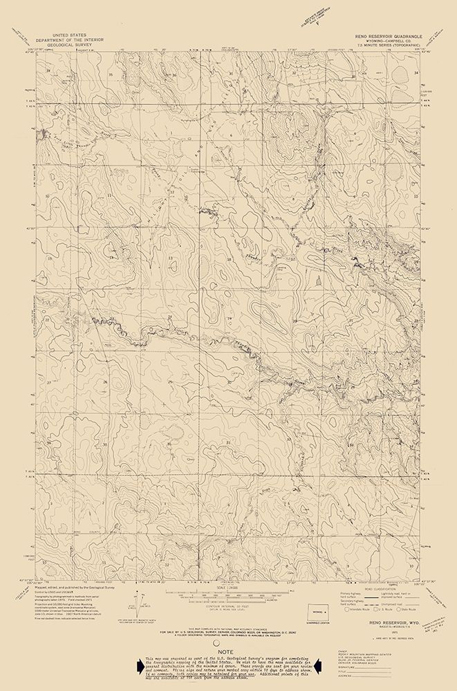 Reno Reservoir Wyoming Quad - USGS 1971 art print by USGS for $57.95 CAD