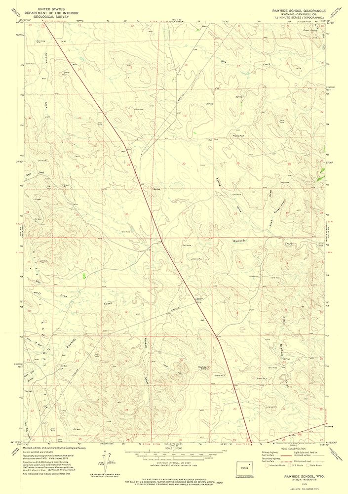 Rawhide School Wyoming Quad - USGS 1971 art print by USGS for $57.95 CAD