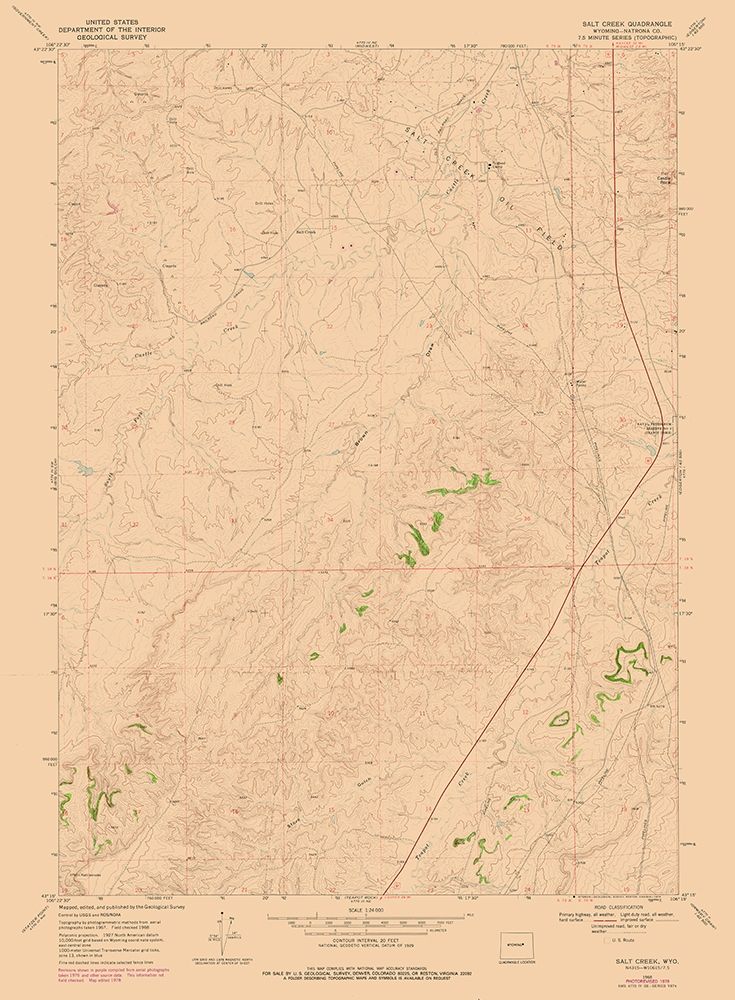 Salt Creek Wyoming Quad - USGS 1968 art print by USGS for $57.95 CAD