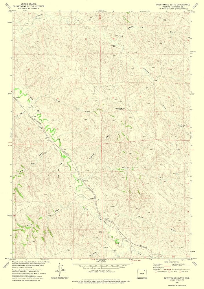 Twentymile Butte Wyoming Quad - USGS 1972 art print by USGS for $57.95 CAD