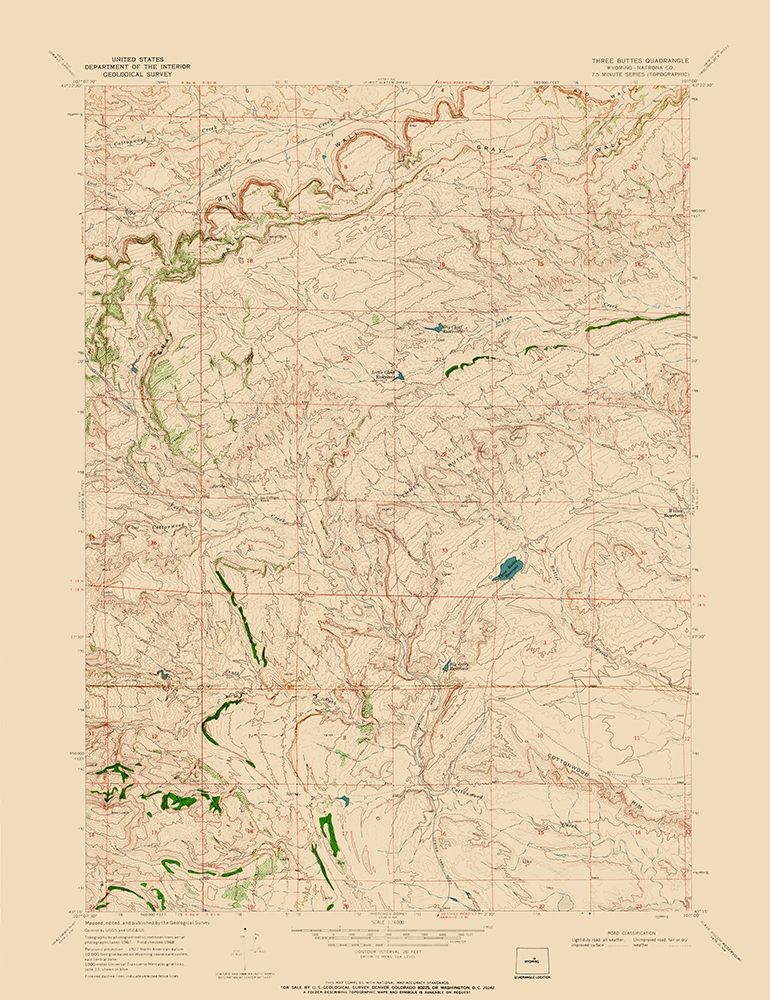 Three Buttes Wyoming Quad - USGS 1968 art print by USGS for $57.95 CAD