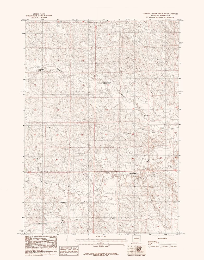 Threemile Creek Reservoir Wyoming Quad - USGS 1984 art print by USGS for $57.95 CAD