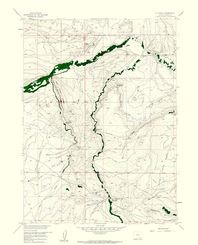 T L Ranch Wyoming Quad - USGS 1958 art print by USGS for $57.95 CAD