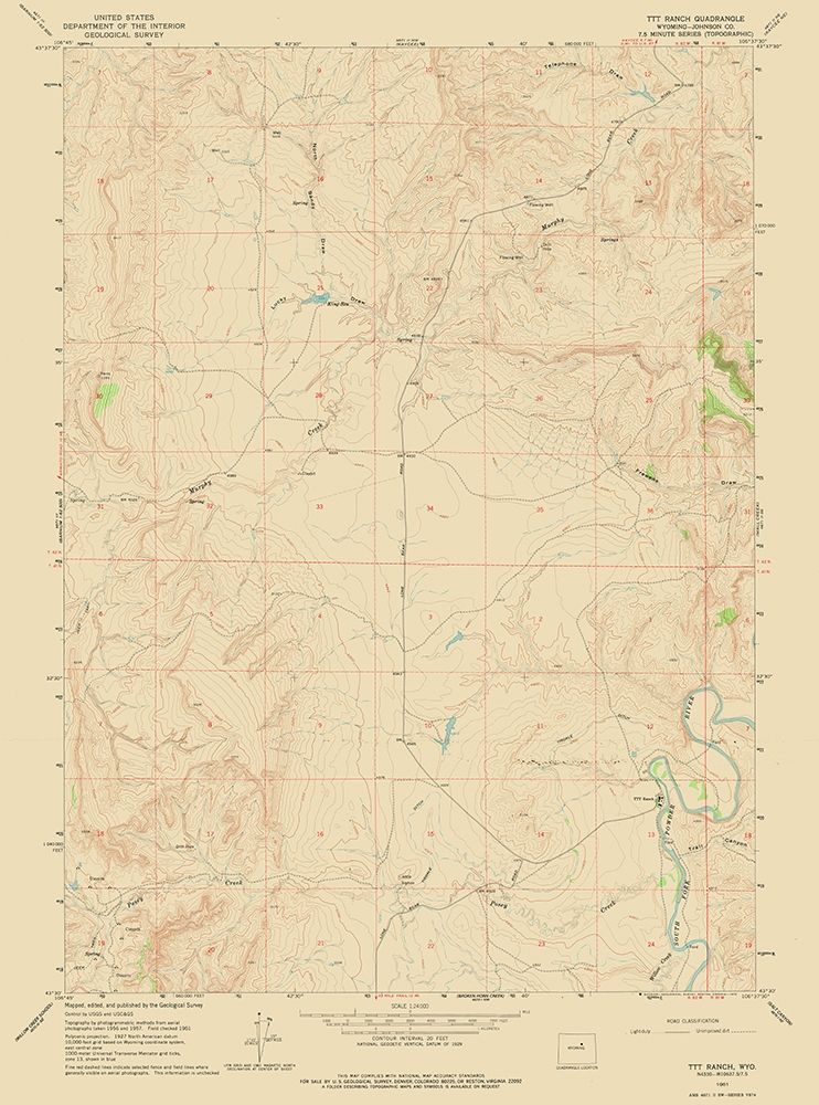 TTT Ranch Wyoming Quad - USGS 1961 art print by USGS for $57.95 CAD
