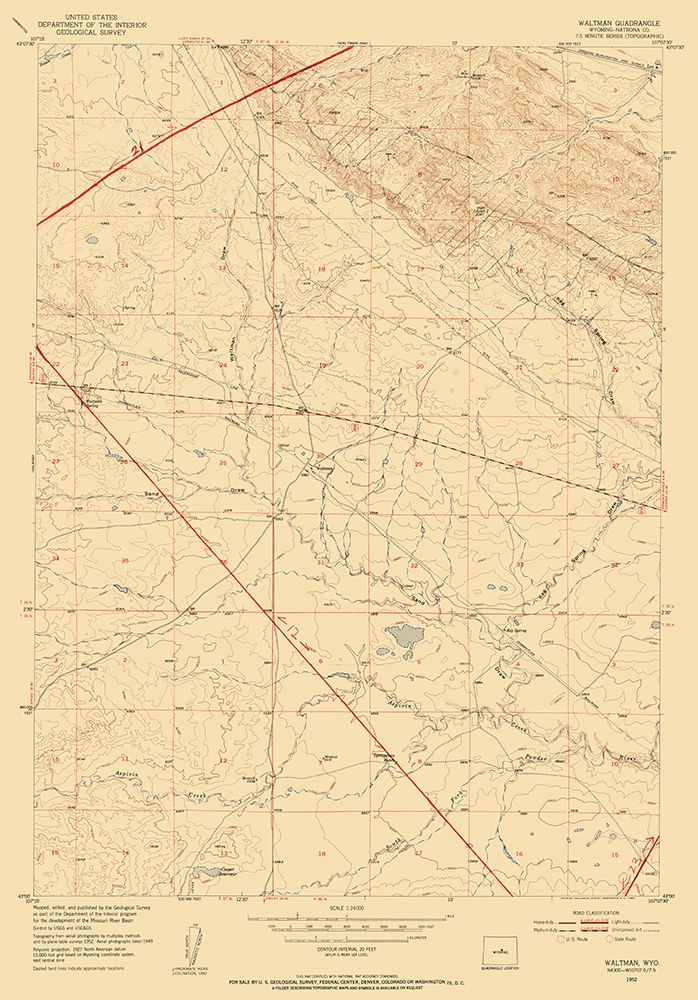 Waltman Wyoming Quad - USGS 1952 art print by USGS for $57.95 CAD