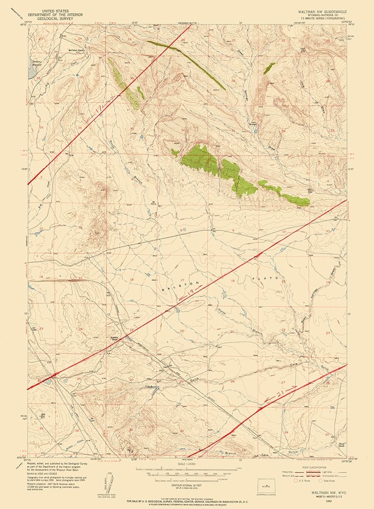 Waltman Wyoming Quad - USGS 1952 art print by USGS for $57.95 CAD