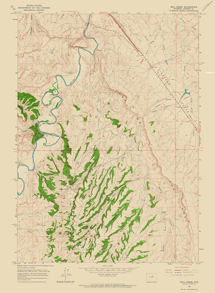 Wall Creek Wyoming Quad - USGS 1961 art print by USGS for $57.95 CAD