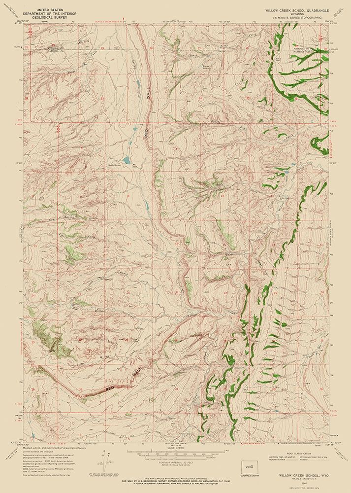 Willow Creek School Wyoming Quad - USGS 1968 art print by USGS for $57.95 CAD