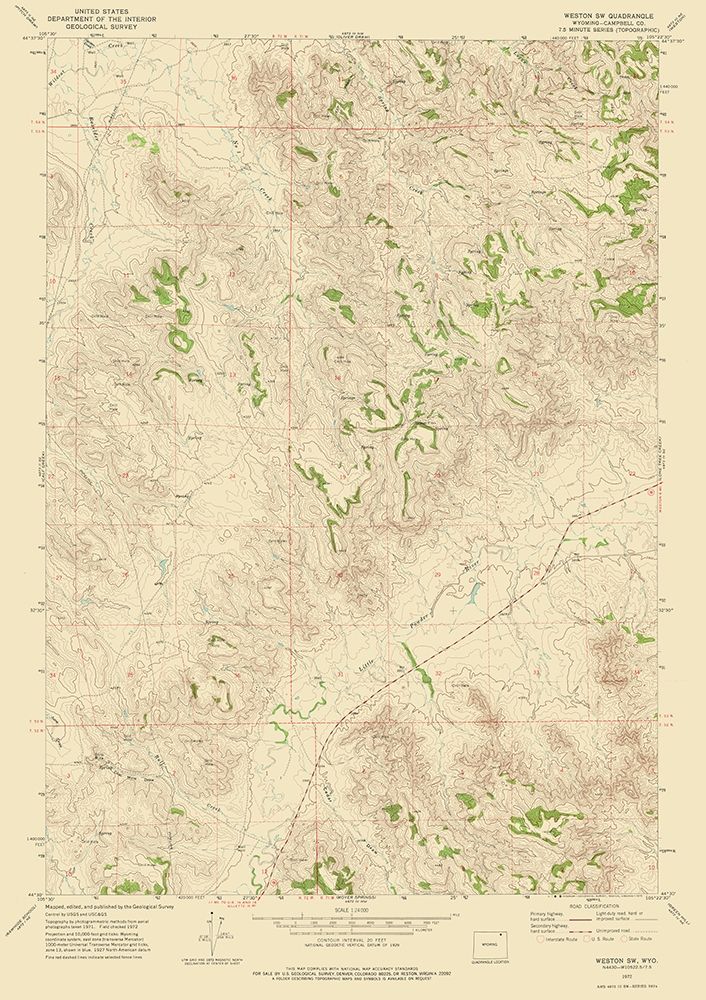 South West Weston Wyoming Quad - USGS 1972 art print by USGS for $57.95 CAD