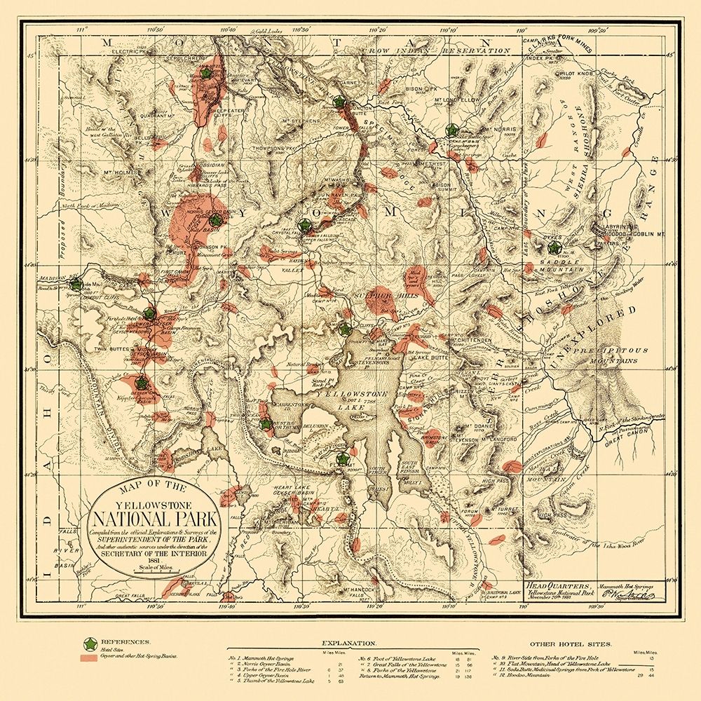 Yellowstone National Park - US Interior 1881 art print by Interior Dept for $57.95 CAD