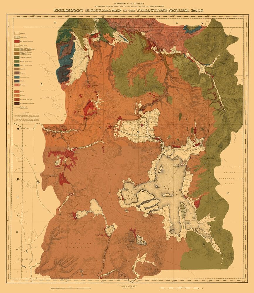 Yellowstone National Park Wyoming - USGS 1878 art print by USGS for $57.95 CAD