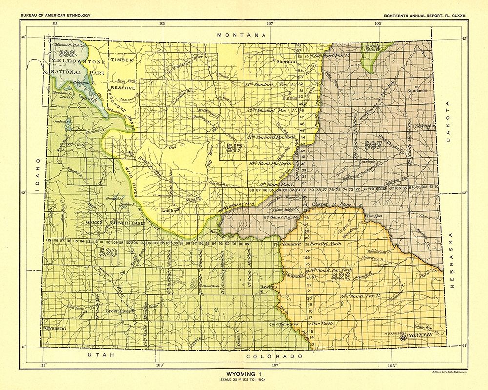 Wyoming - Yellowstone National Park - Hoen 1896 art print by Hoen for $57.95 CAD