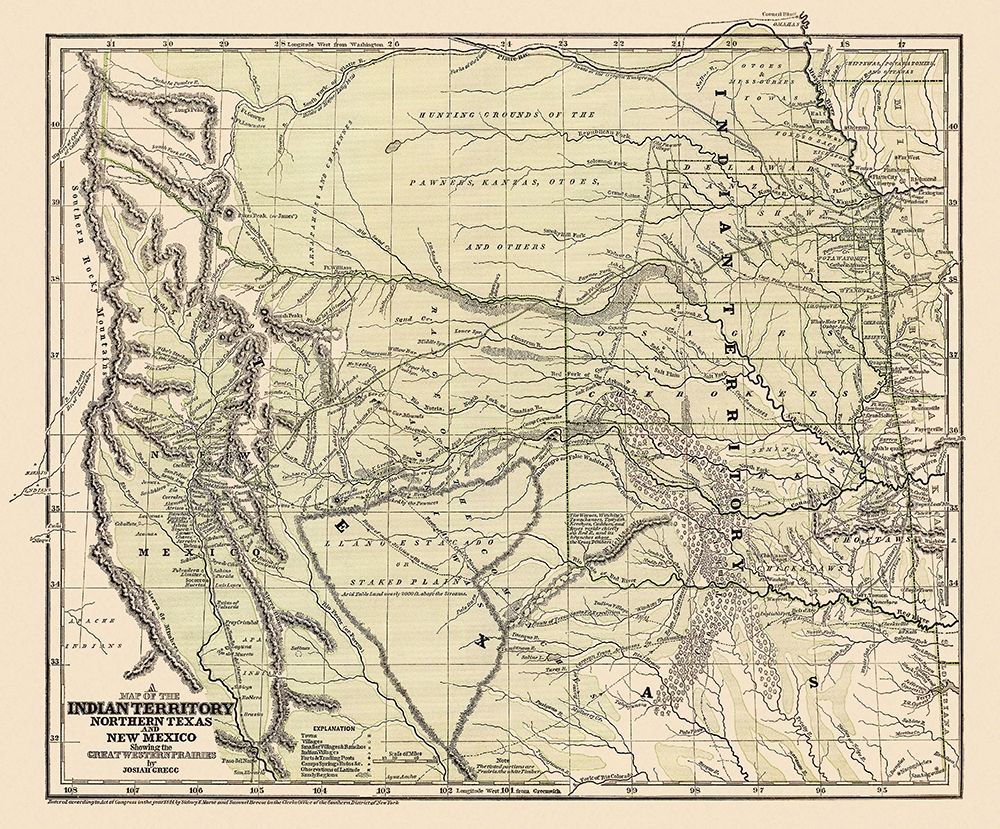 Indian Territory, Texas, New Mexico - 1844 art print by Gregg for $57.95 CAD