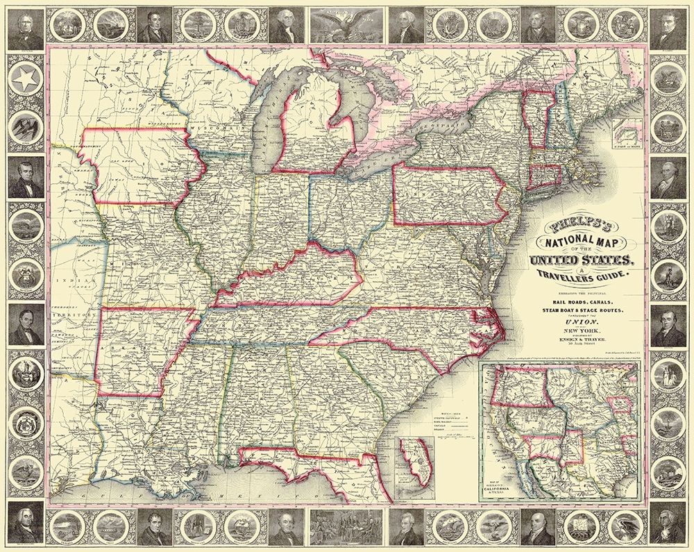 United States, U.S.A. Travellers Guide - 1852 art print by Phelps for $57.95 CAD
