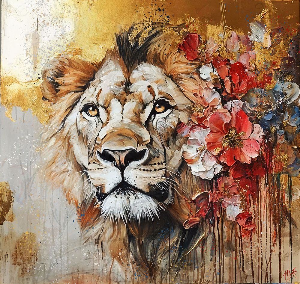 Lion And Flowers I art print by Marta Wiley for $57.95 CAD