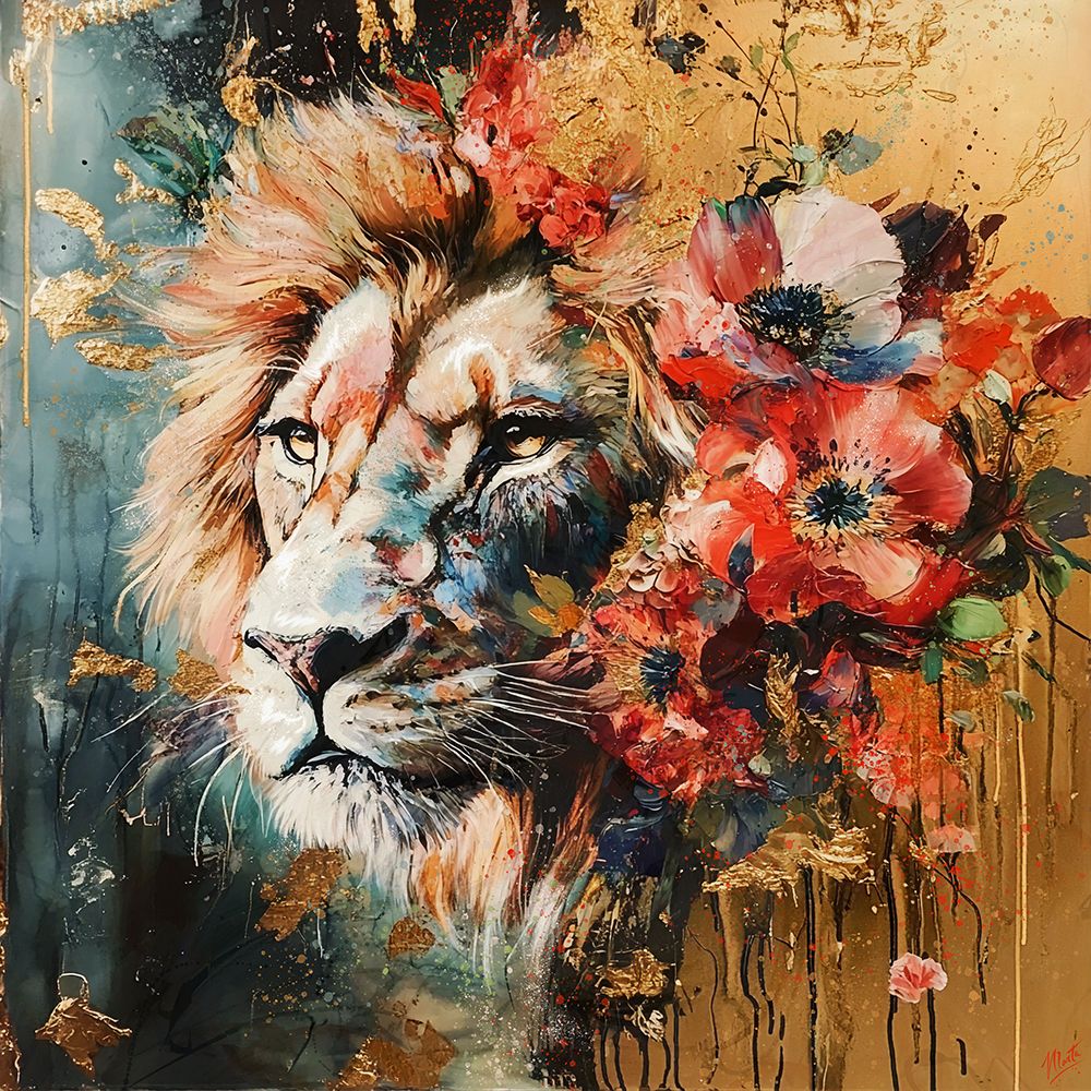 Lion And Flowers II art print by Marta Wiley for $57.95 CAD