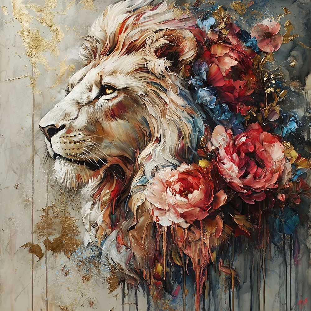 Lion And Flowers III art print by Marta Wiley for $57.95 CAD