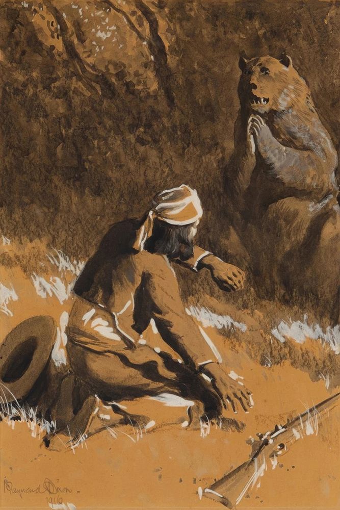 Hunter and Bear 1916 art print by Maynard Dixon for $57.95 CAD