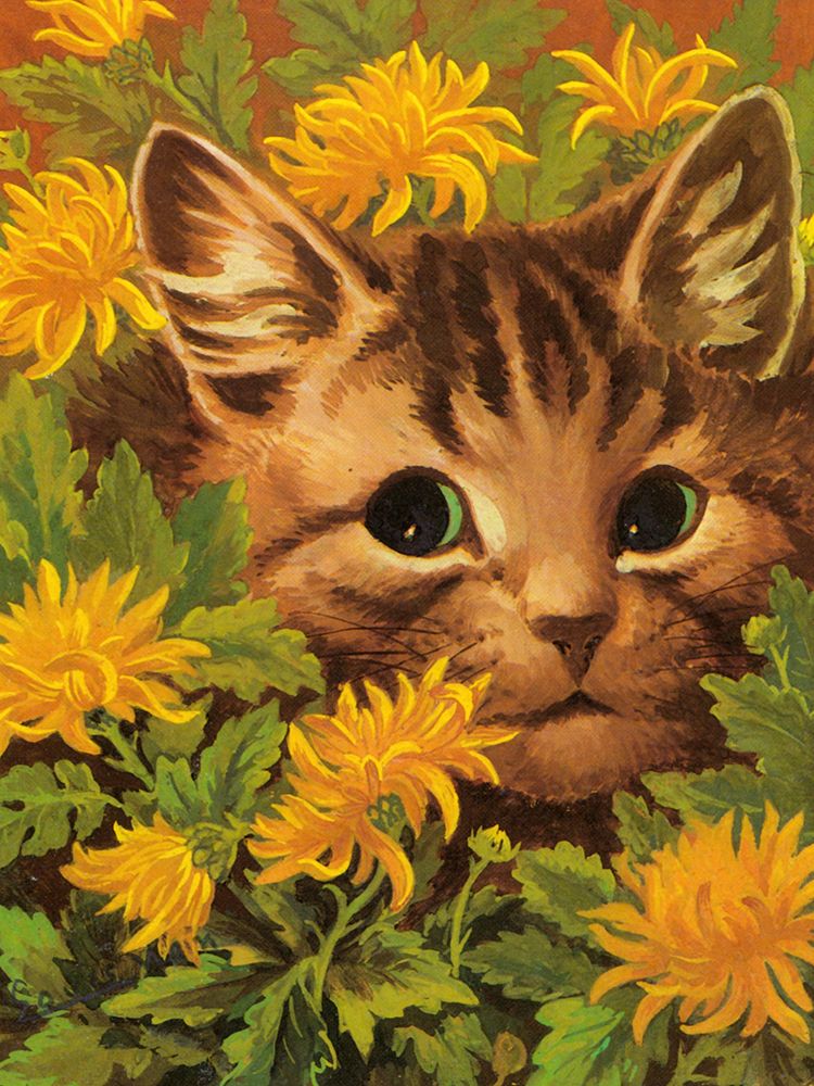 Cat in the Flowerbed art print by Louis Wain for $57.95 CAD