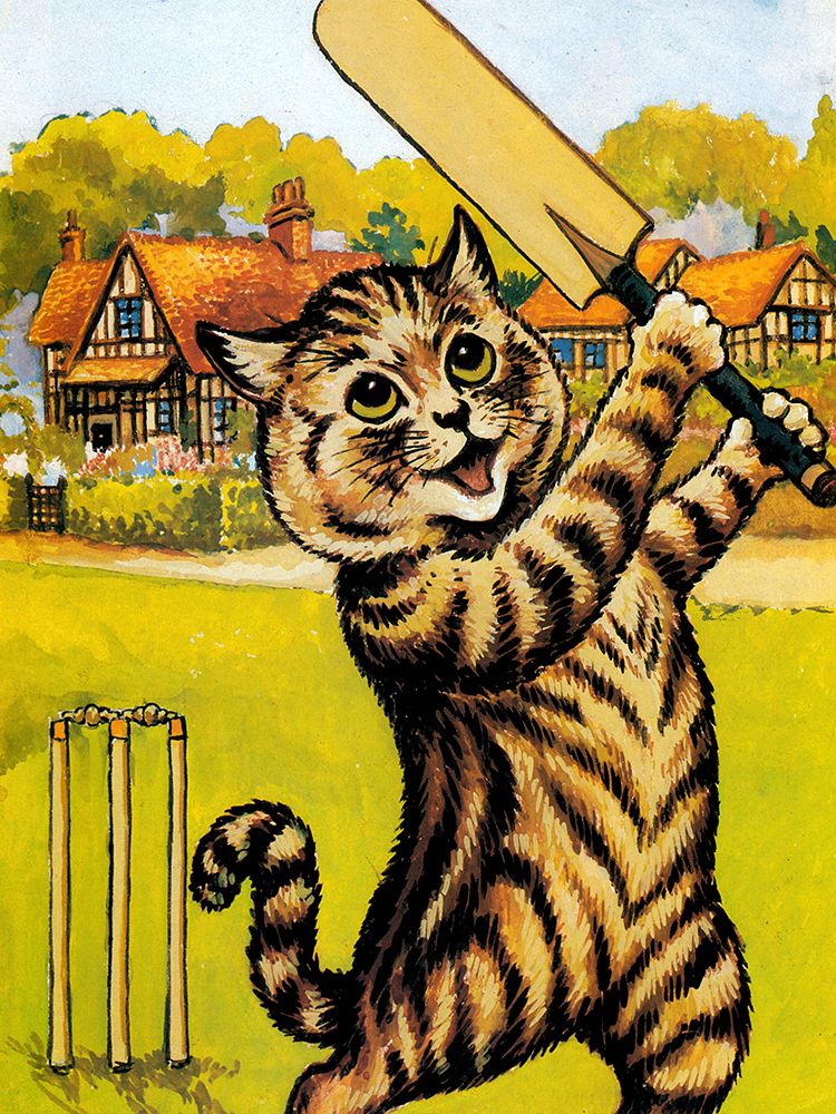 Cat Playing Cricket art print by Louis Wain for $57.95 CAD