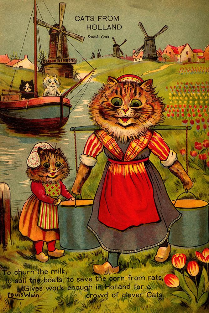 Cats of Many Lands 1914 - Dutch Cats art print by Louis Wain for $57.95 CAD