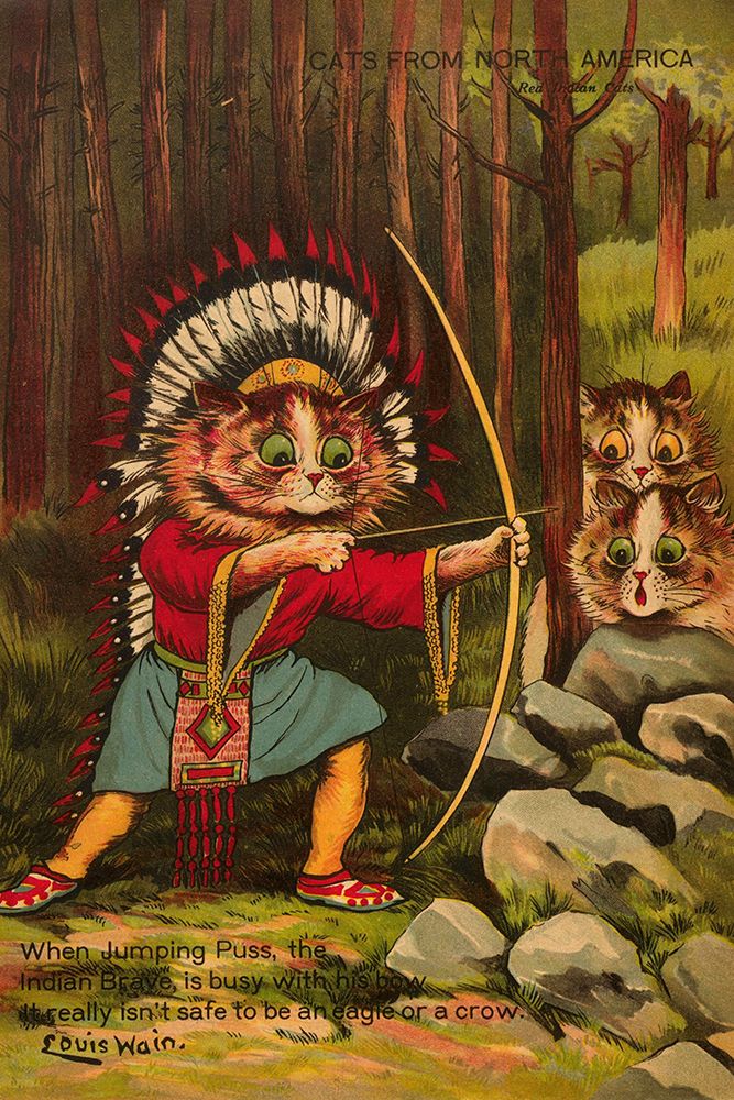 Cats of Many Lands 1914 - Native American Cats art print by Louis Wain for $57.95 CAD