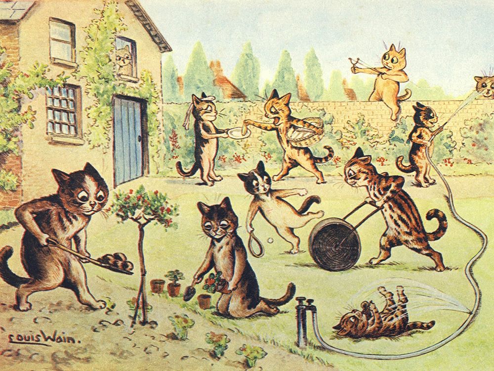 Kittens in Garden ca 1920 art print by Louis Wain for $57.95 CAD