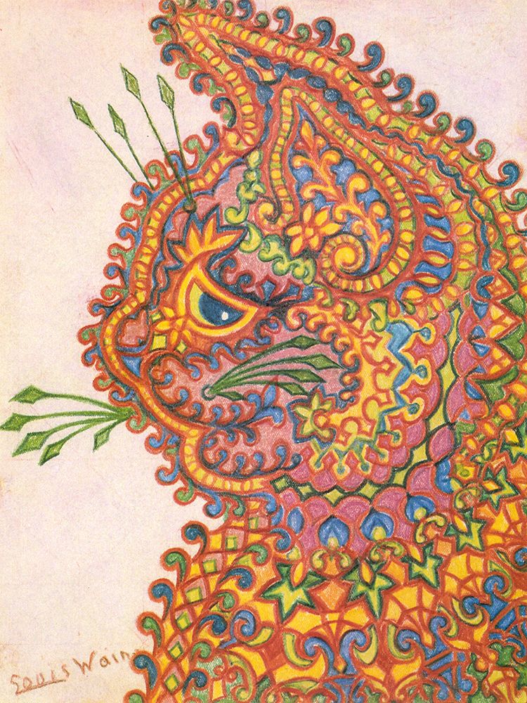 Patterned Cat art print by Louis Wain for $57.95 CAD