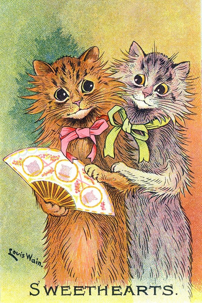 Postcard, Cats with Fan art print by Louis Wain for $57.95 CAD