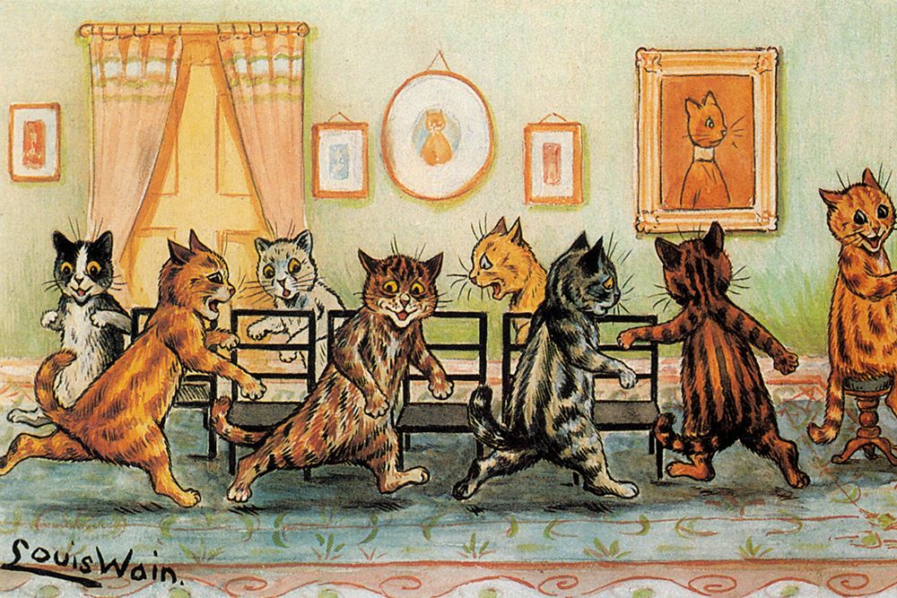 Postcard, Musical Chairs 1905 art print by Louis Wain for $57.95 CAD