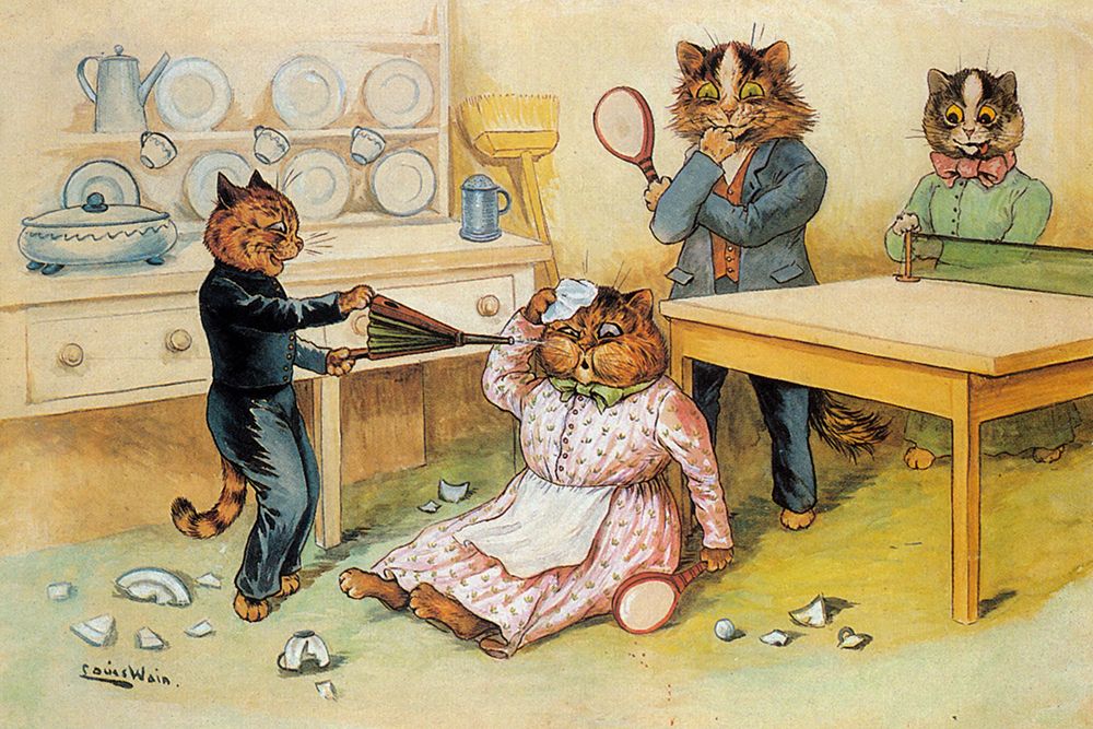 Postcard, Ping Pong Accident 1905 art print by Louis Wain for $57.95 CAD