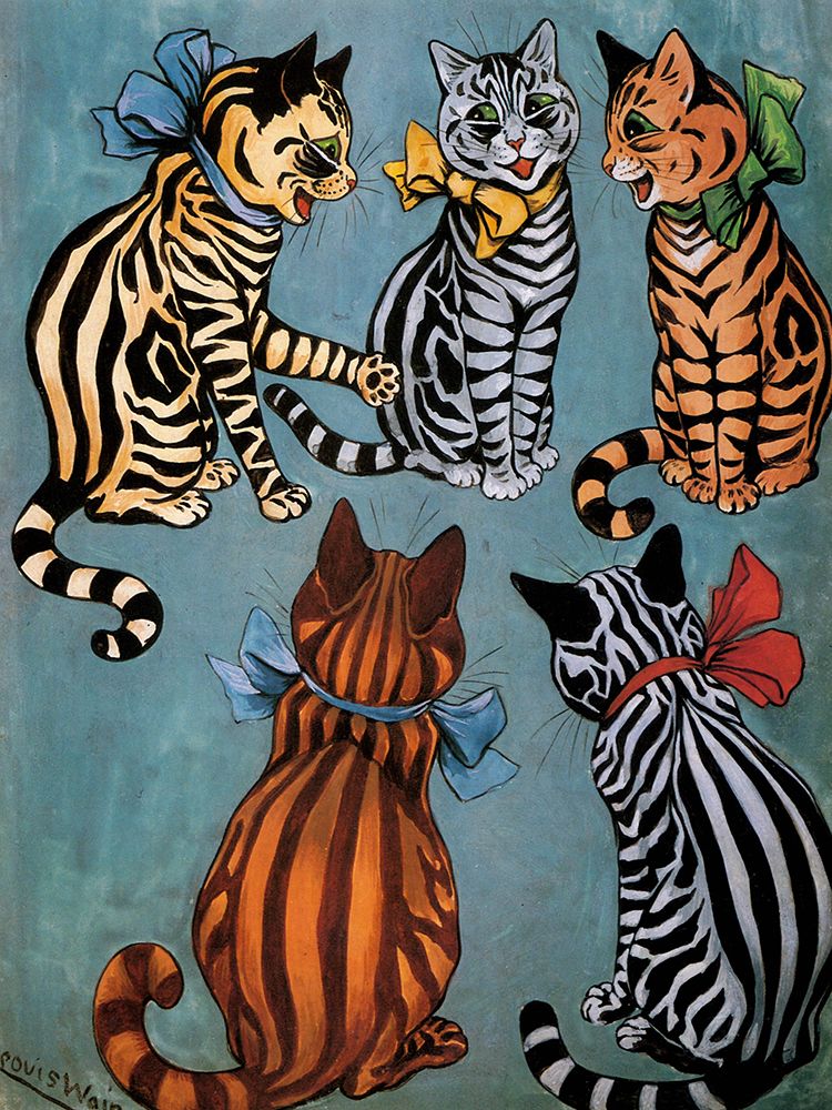 Striped Cats 1916 art print by Louis Wain for $57.95 CAD